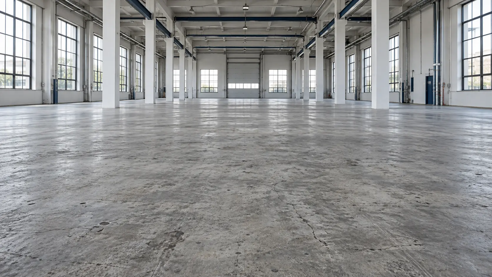 Nave industrial con piso de hormigón antes de aplicar el sistema epóxico
